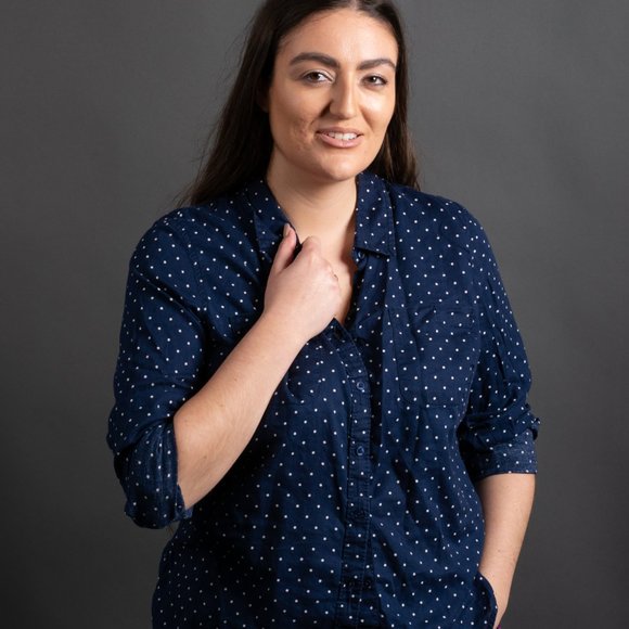 Navy Polka Dot Button Down by St. John's Bay - Picture 3 of 8